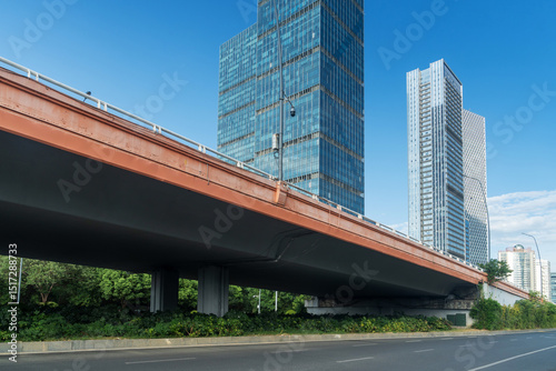 Fototapeta Naklejka Na Ścianę i Meble -  Empty urban road and buildings in the city