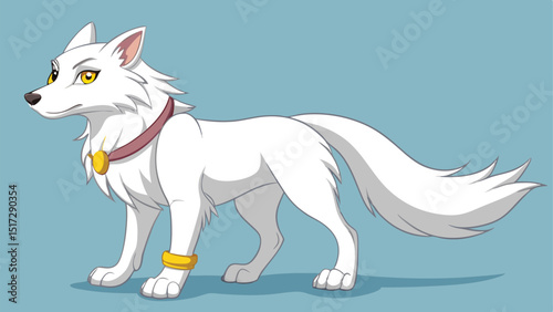 a full body white wolf in a simple cartoon anime (6).eps
