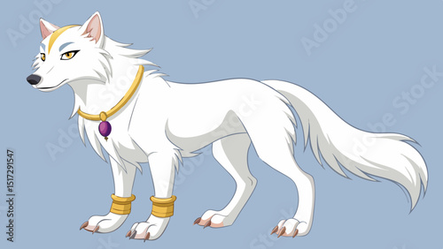  a full body white wolf in a simple cartoon anime