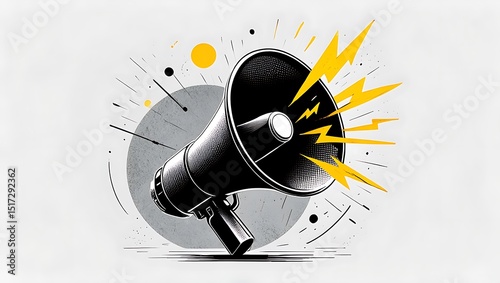 Megaphone with sound waves isolated on white background