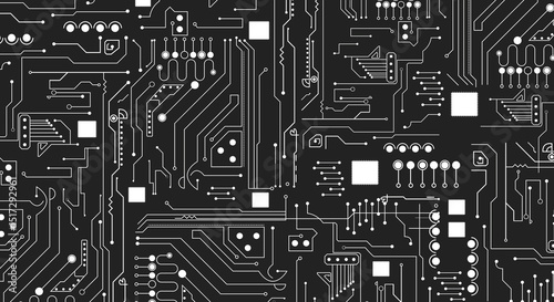 Circuit board seamless pattern isolated on white background.