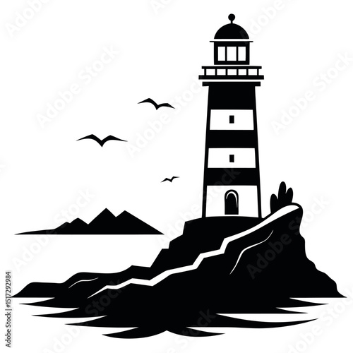 Coastal Lighthouse A Beacon of Hope in the Seascape Illustration