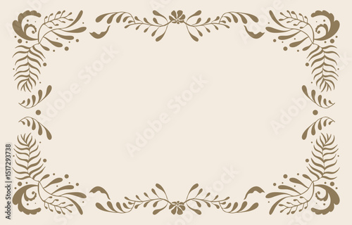 Retro flower and leaves frame banner in wavy line style for horizontal A4 design