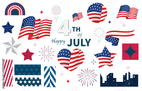 4th of July Independence Day element object with geometric style