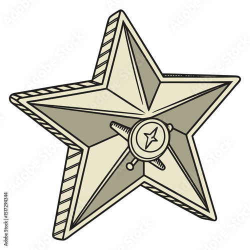 Shiny silver metal star design isolated on a white background