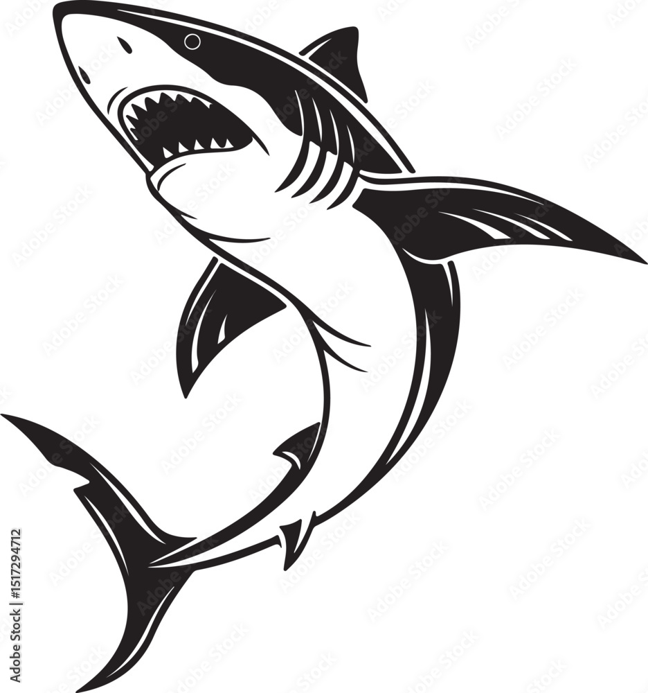 Naklejka premium Hunting Shark Swimming Silhouette in Action Pose