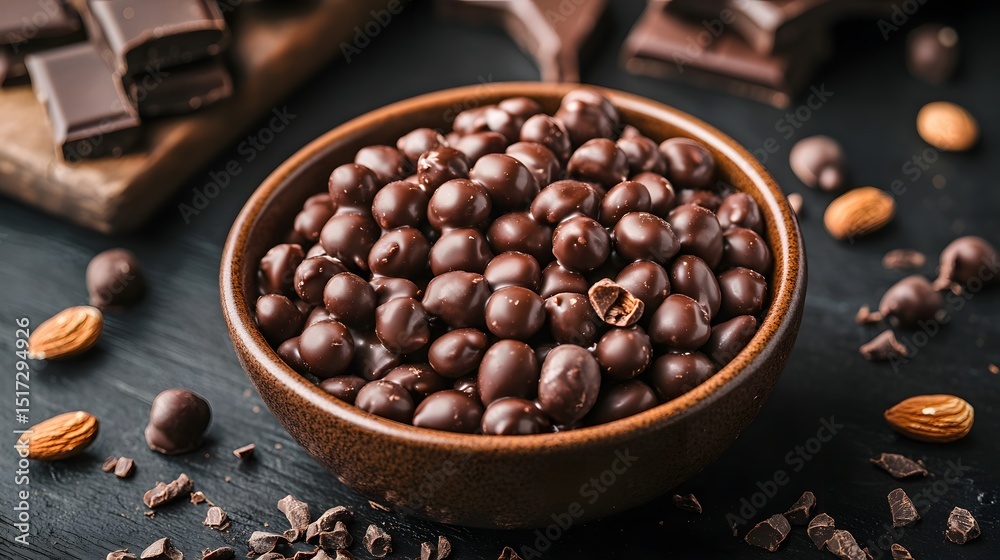 Fototapeta premium Dark chocolate covered treats in a bowl.