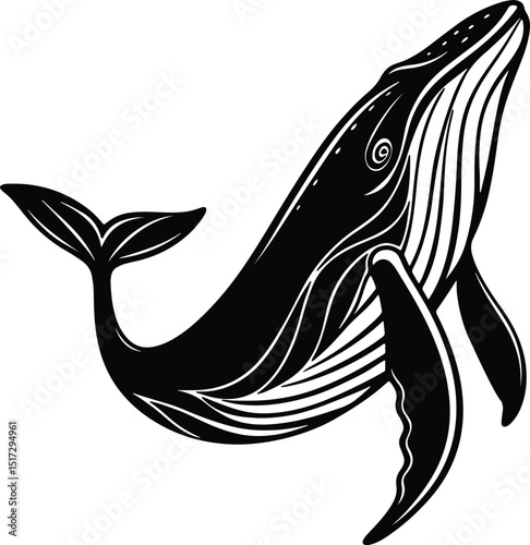 Jumping Whale Silhouette in Splash Motion