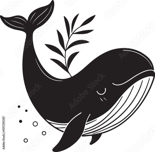 Peaceful Whale Face in Artistic Silhouette View