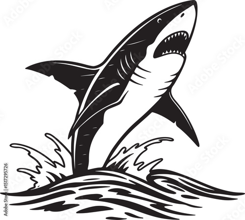 Shark Fin Cutting Through Waves in Motion Silhouette