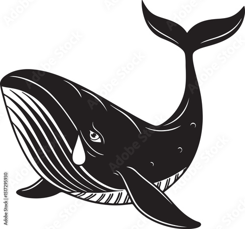Sad Whale Face with a Teardrop in Silhouette
