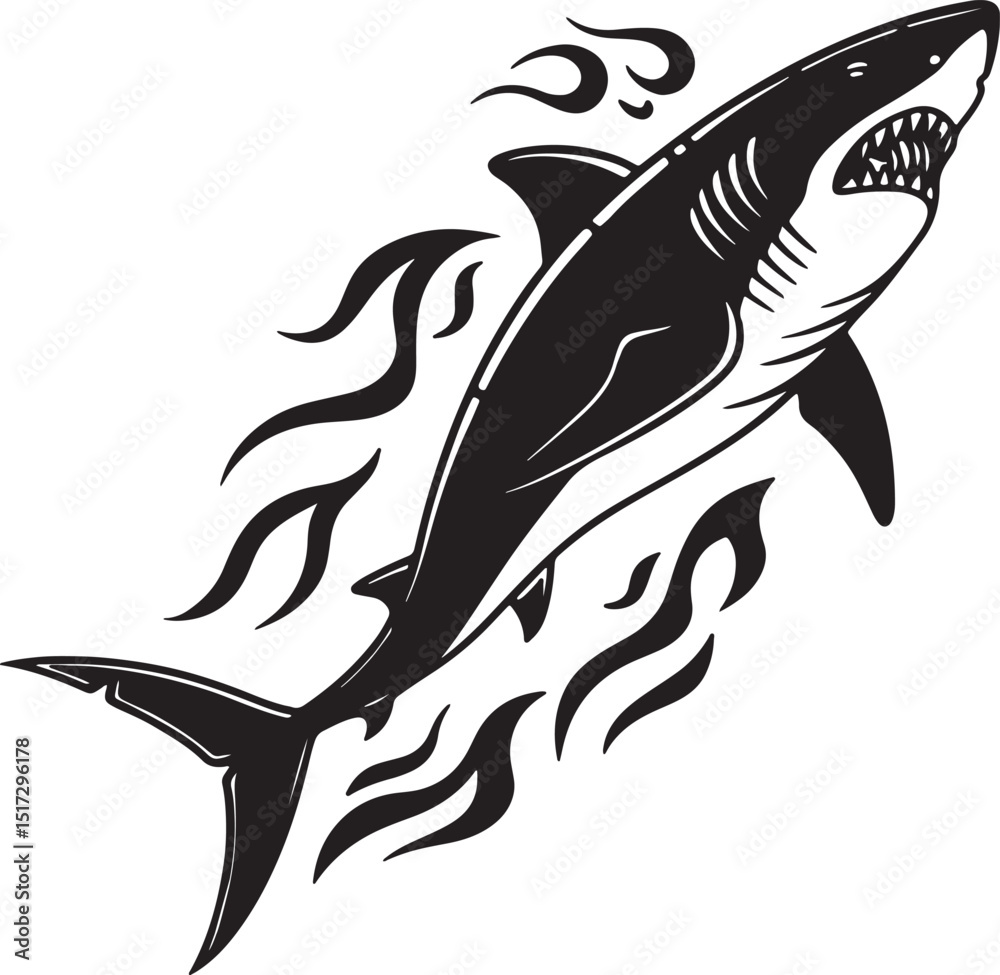 Fototapeta premium Stylized Shark Silhouette with Fin and Flat Shape