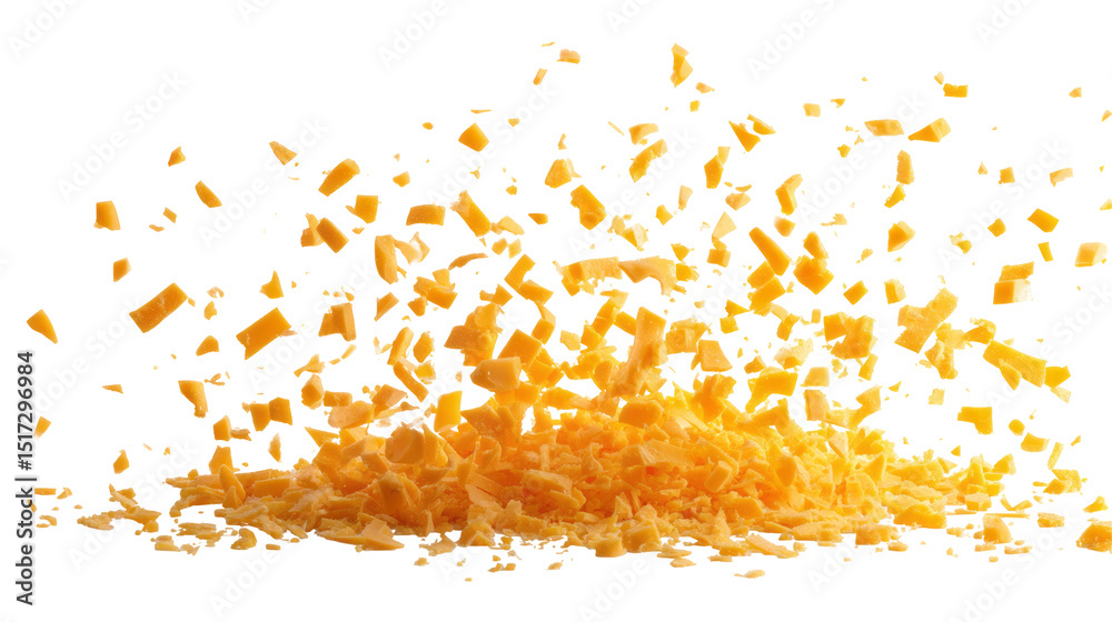 Fototapeta premium shredded cheddar cheese spilling isolated, transparent background 