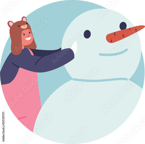 Girl child crafting snowman vector illustration