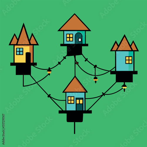 Connected Tiny Houses A Modern Architectural Illustration