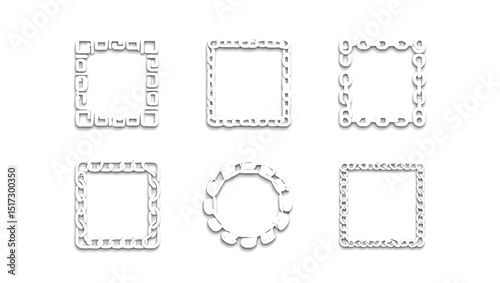 Collection of Six Unique Square and Round Decorative Frames, Perfect for Design Projects and Digital Art