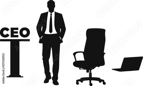 Confident CEO Silhouette Leadership, Business Success, Executive, Management, Corporate
