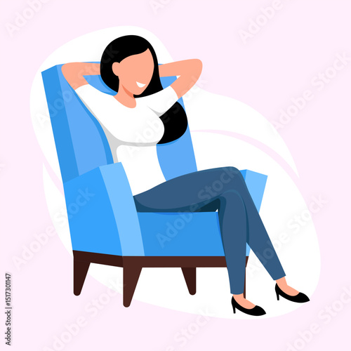 woman relaxing on sofa flat illustration