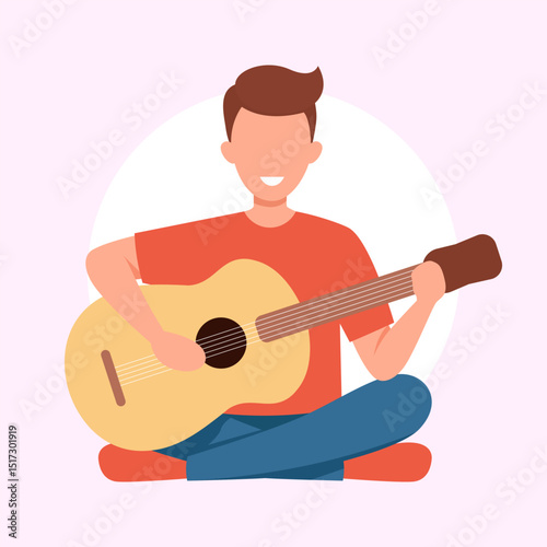 relax while playing guitar flat vector