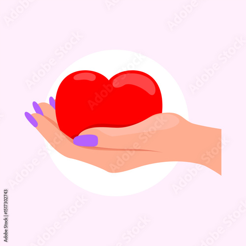 woman hand bring love hearth flat vector