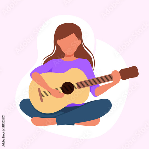 relax while playing guitar flat vector