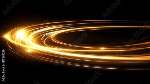 Abstract design of concentric golden light trails on a black background.