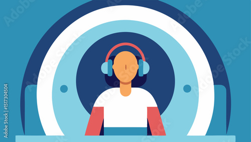 Headphones and Relaxation A patient wearing headphones inside the MRI machine indicating they are listening to music for relaxation during the scan.