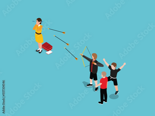 Bullying isometric 3d vector illustration