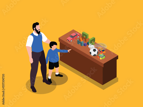 Father and Son Looking at Toys