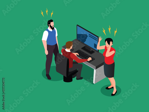  Workplace Frustration and Stress 3d vector illustration