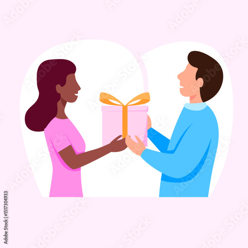 guy gives gift to his girlfriend flat vector