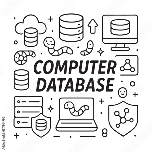 Computer Database Line Art Illustration