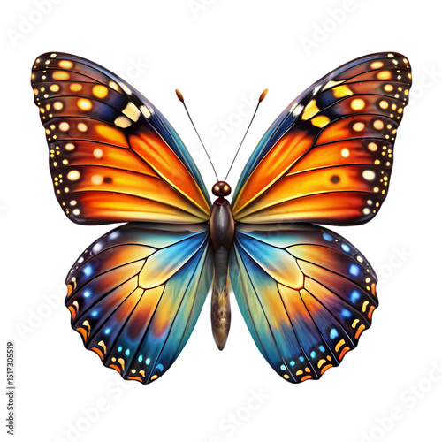 Vibrant Orange and Blue Butterfly with Detailed Wing Patterns