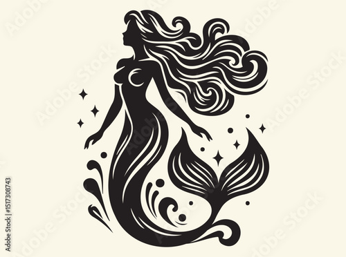 Mermaid Silhouette Mermaid SVG Symbolizing Mythical Beauty and Oceanic Enchantment Underwater SVG Black vector Art Design
