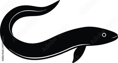 Eel fish silhouette art vector style illustration, Black silhouette an eel like fish with a curved vector