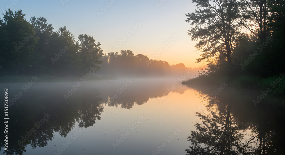 Obraz premium Serene River Nature Scene at Dawn