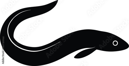 Eel fish silhouette art vector style illustration, Black silhouette an eel like fish with a curved vector