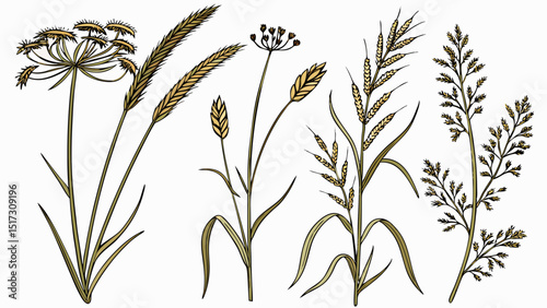 Dried grasses and flowers elegant golden tones black background evoke sense of nature beauty