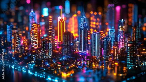 Futuristic Urban Landscape with Vibrant Neon Lights Reflecting on Water