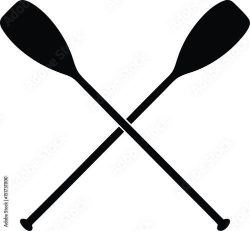 Two boat paddles silhouette vector, canoe oars black symbol