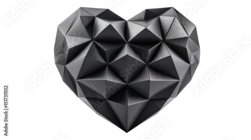 A Modern 3D Geometric Heart Icon with Faceted Surface Like a Gem on a Dark Background for Unique Visual Appeal
