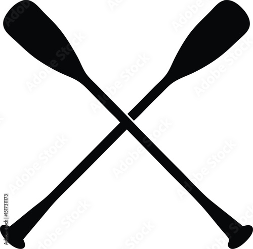 Two boat paddles silhouette vector, canoe oars black symbol
