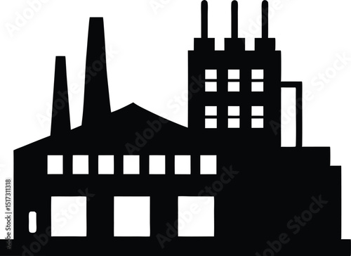 Factory pollution stencil icon silhouette, factory building silhouette vector illustration 