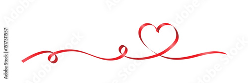 Red Ribbon Heart on White Background