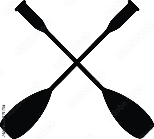 Two boat paddles silhouette vector, canoe oars black symbol