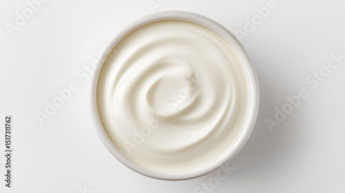 Creamy White Yogurt Swirl in Round Bowl Top View
