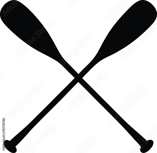 Two boat paddles silhouette vector, canoe oars black symbol