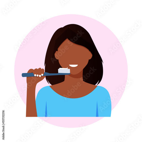 woman brushing teeth in the morning flat vector