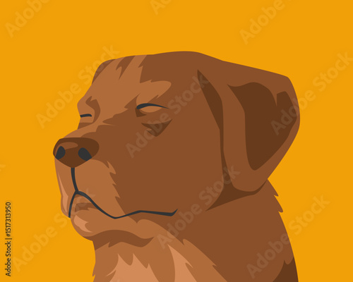 Relaxed dog face closing its eyes. Cartoon flat vector illustration.