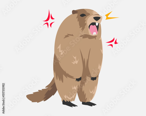 Screaming marmot. Funny cute marmot shouting. Angry symbol. Cartoon flat vector illustration.